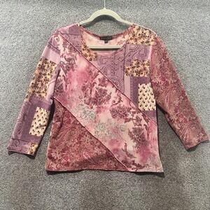 VTG Jessica‎ Max Blouse Top Large Patchwork Paisley Floral 3/4 Sleeve Boho Fairy